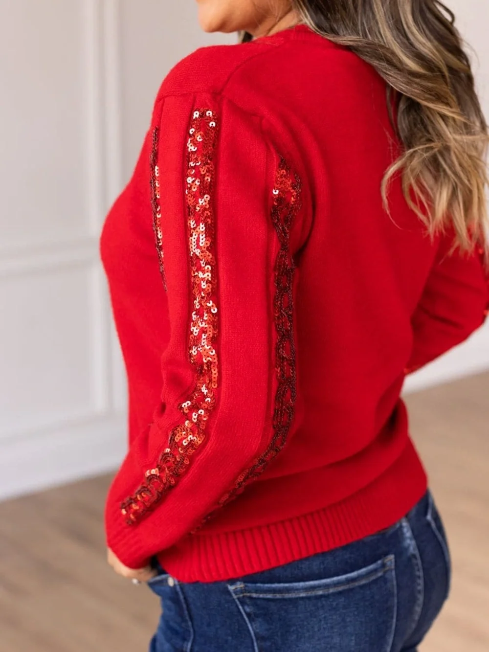 NWT Grace + Emma Red Glam Sequin Sweater - Picture 7 of 7